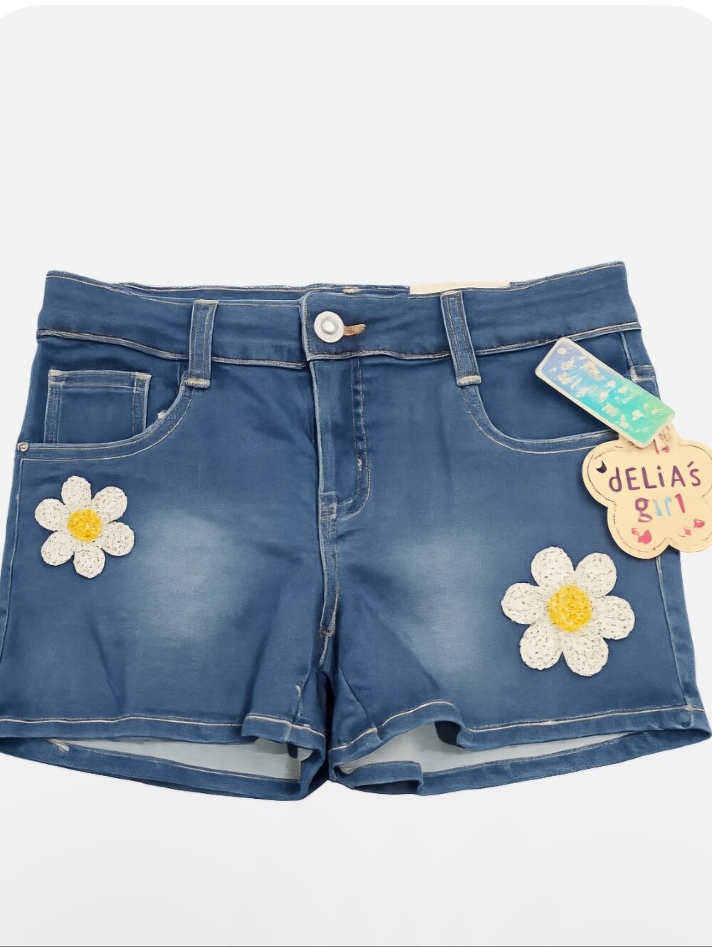 delia*s girl Girls' Blue Denim Shorts W/ Sequin Daisy